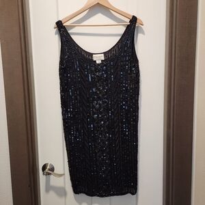 Vtg Emanuel Ungaro black sequins beads cocktail dress sleveless heavy size M